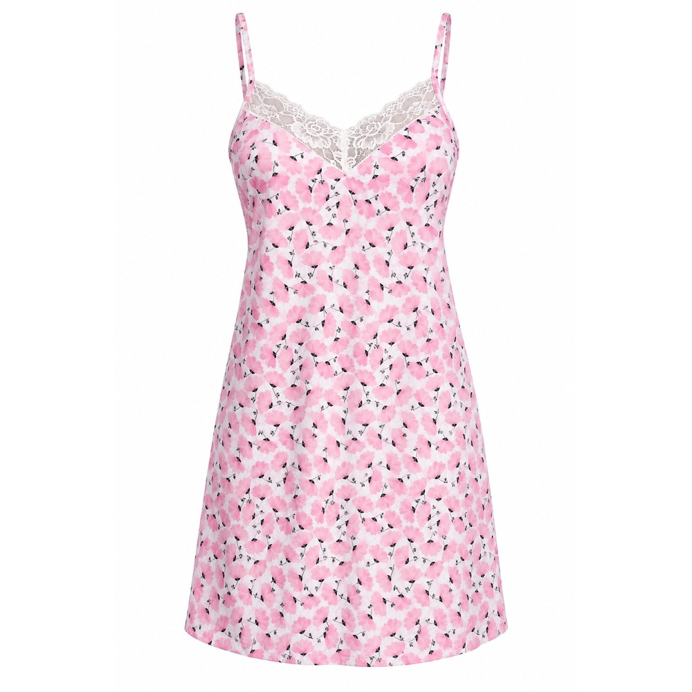 Joyspun Women's Pink Floral Lace-Trim Sleep Chemise Nightgown